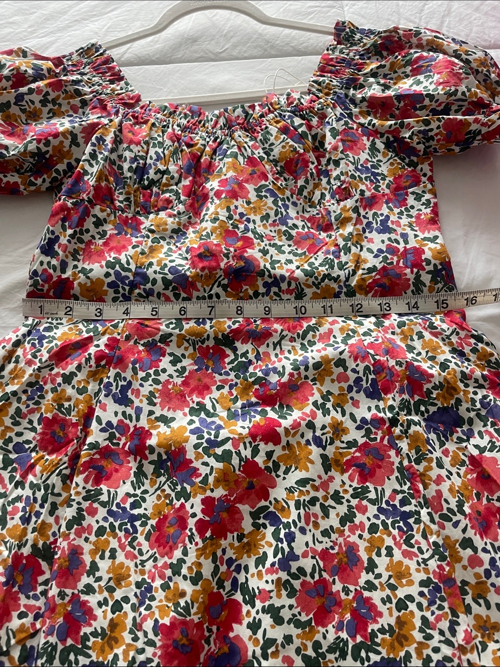 70/21 Floral Puff-Sleeve Mini Dress in Red, Yellow, Blue - Picture 7 of 8